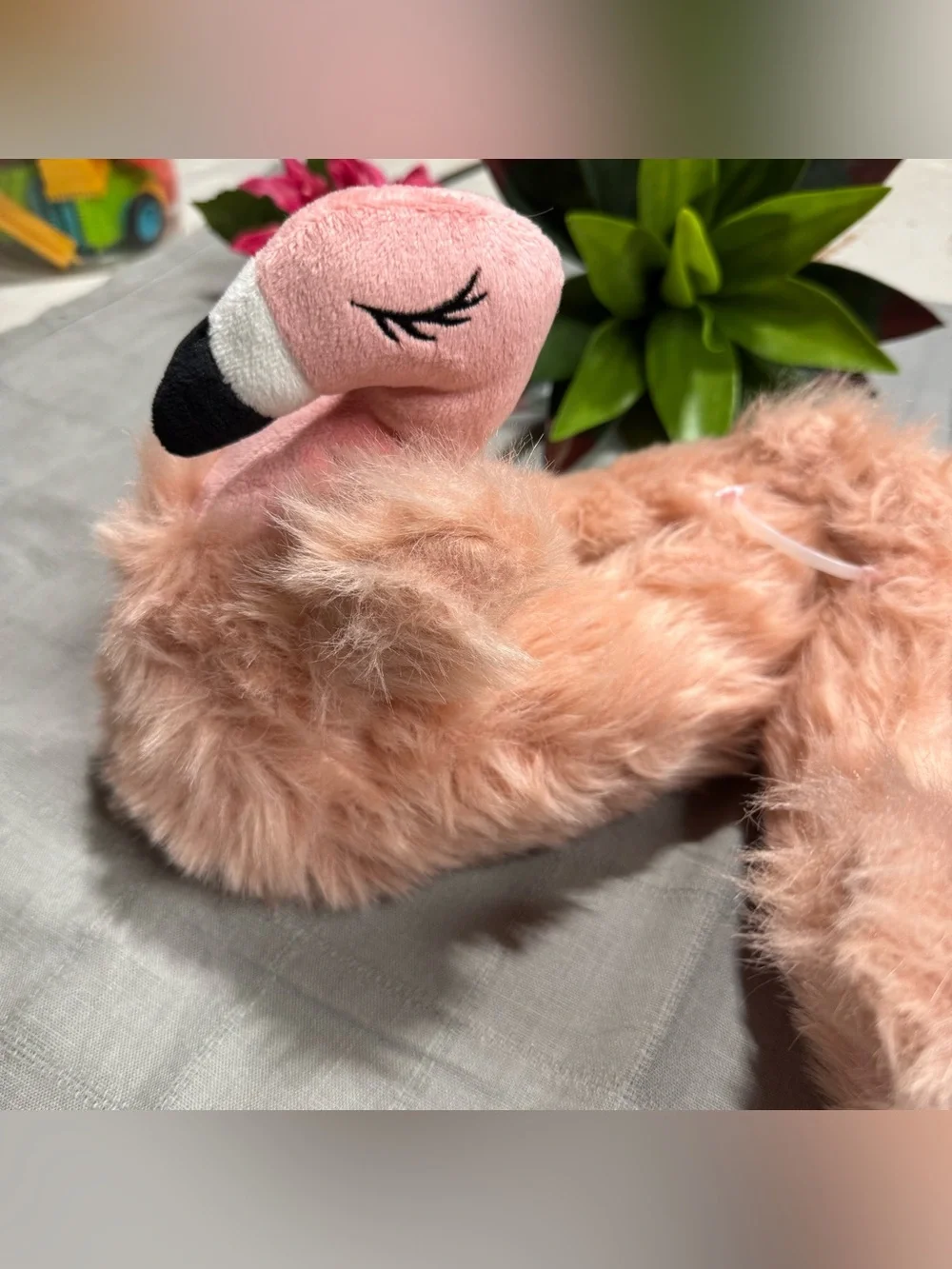 Old Navy Flamingo Fuzzy Slippers Girls Size 12-13 Pink House Shoes novelty